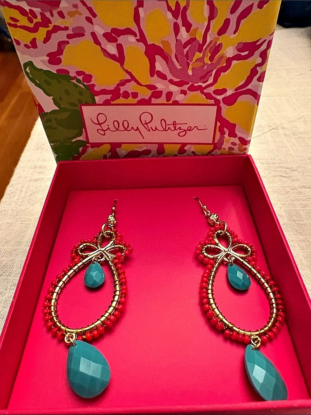 Lilly Pulitzer Boho Earrings in Gold & Blue NWT